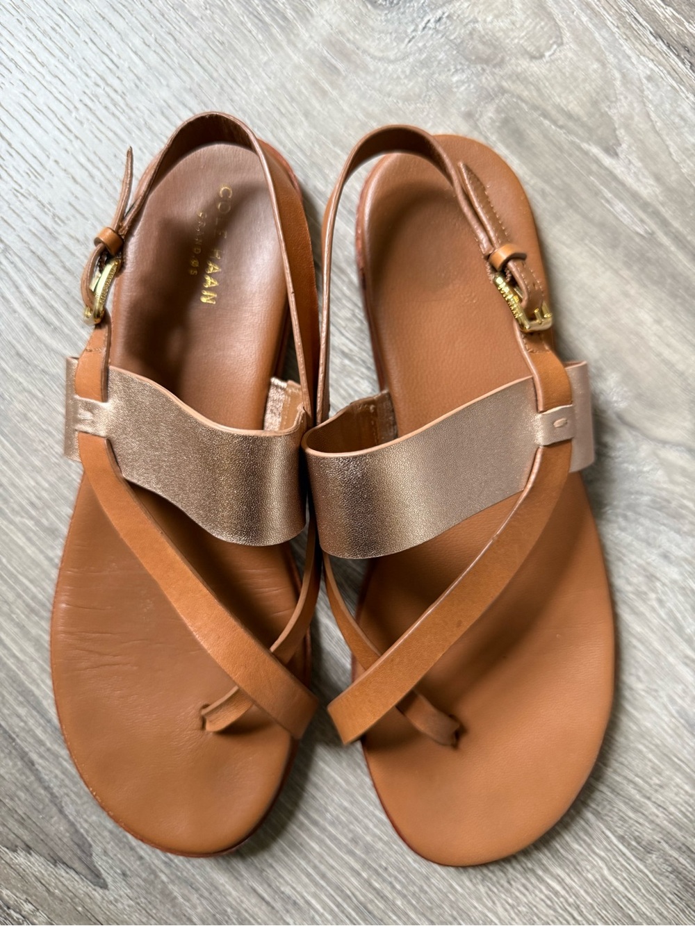 Cole Haan Tan Leather Slingback Sandals with Rose Gold Strap